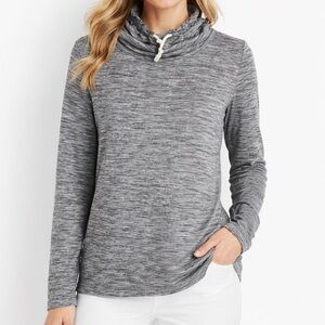 T by Talbots Popover Sweatshirt Gray Heather Cowl Neck Long Sleeve Top Sz LP